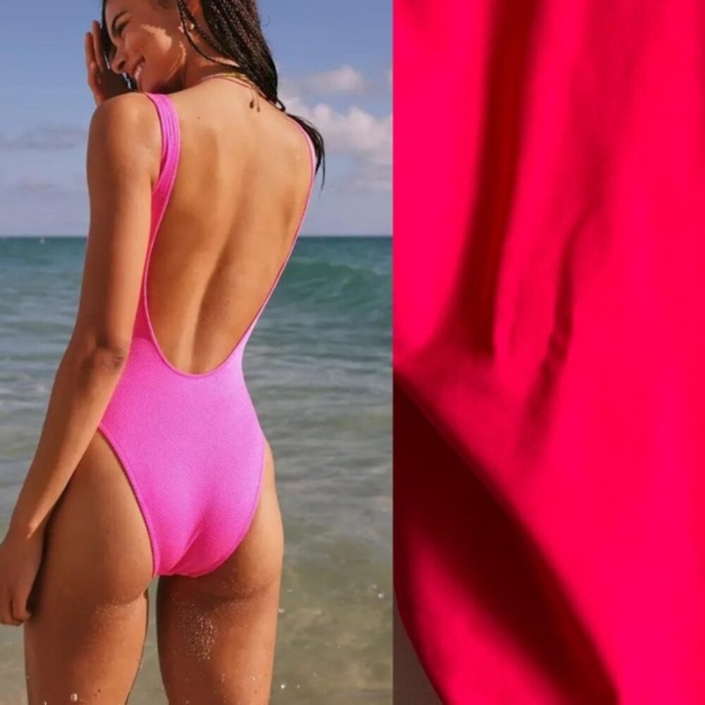 Aerie Hot Pink Open Back Classic One Piece Swimsuit